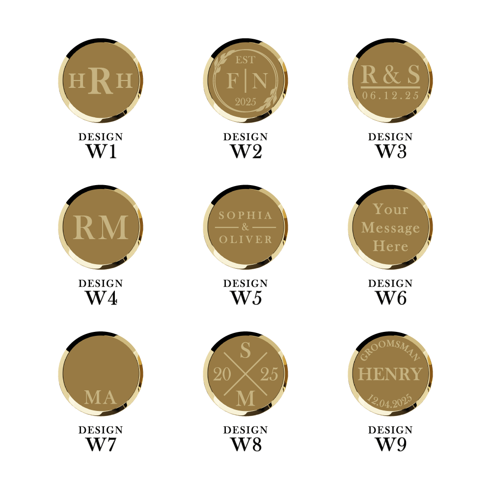 Exclusive Moda London wedding cufflink engraving designs — engraved cufflinks for groom groomsmen and father of the bride