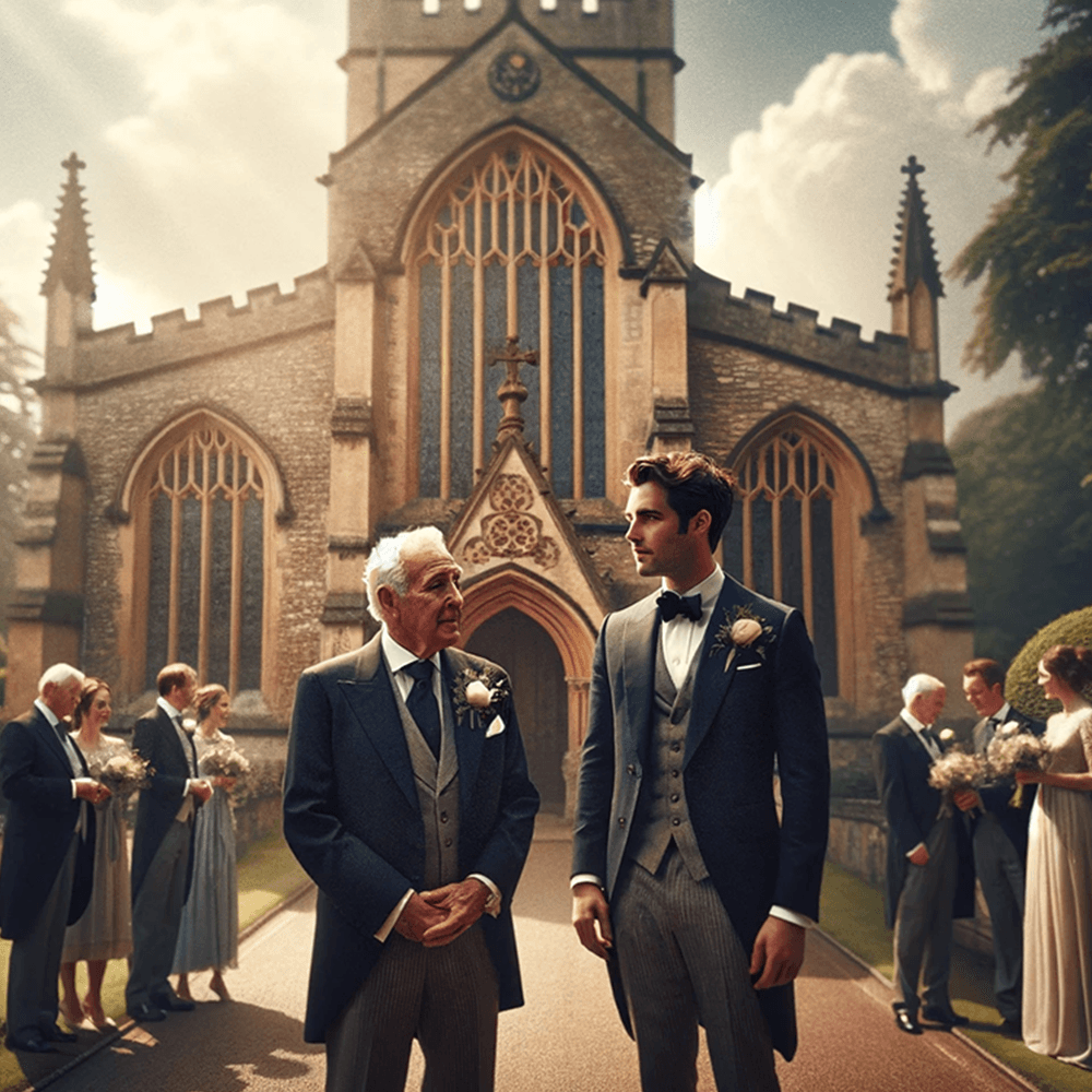 Wedding party adorned with Moda London cufflinks, symbolizing sophistication and unity in style for the special day.