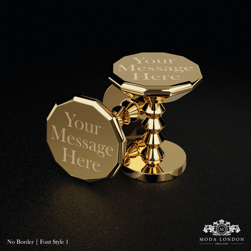Shimmering gold cufflinks from Moda London, adding a dash of elegance to your suit sleeves for any upscale occasion.