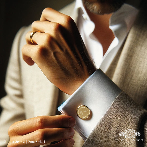 Elegant gold cufflinks for weddings by Moda London.