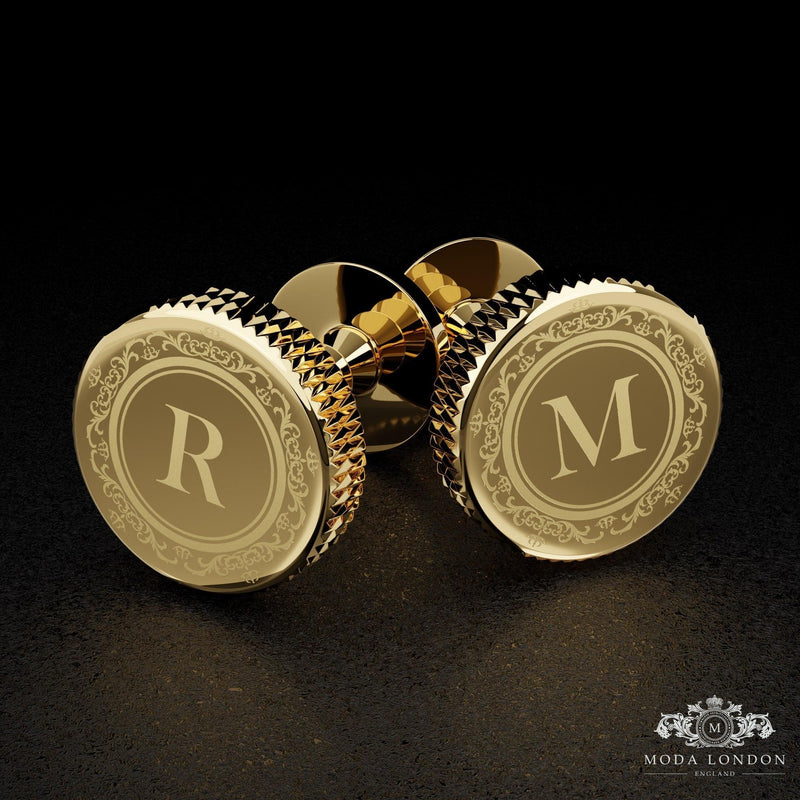 Gold Cufflinks for Ushers - Personalised, Engraved Elegance for Wedding Attire - Moda London