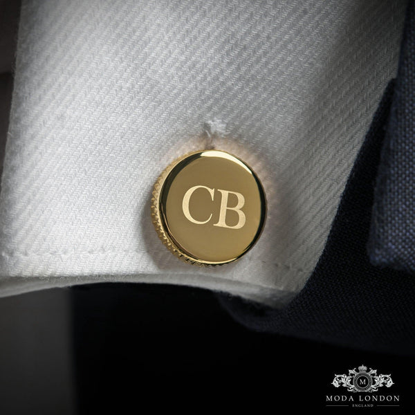 Exclusive Personalised Gold Cufflinks Set for Wedding - Custom, Engraved for Groom & Party - Moda London