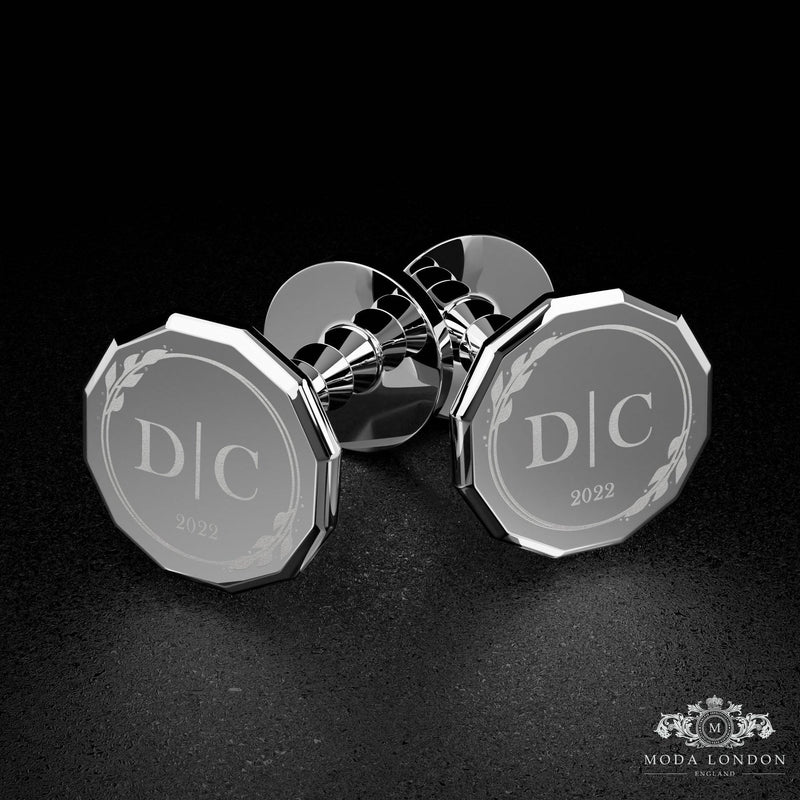 Silver Engraved Cufflinks for Wedding Party - Bespoke Accessory for Groom & Groomsmen - Moda London