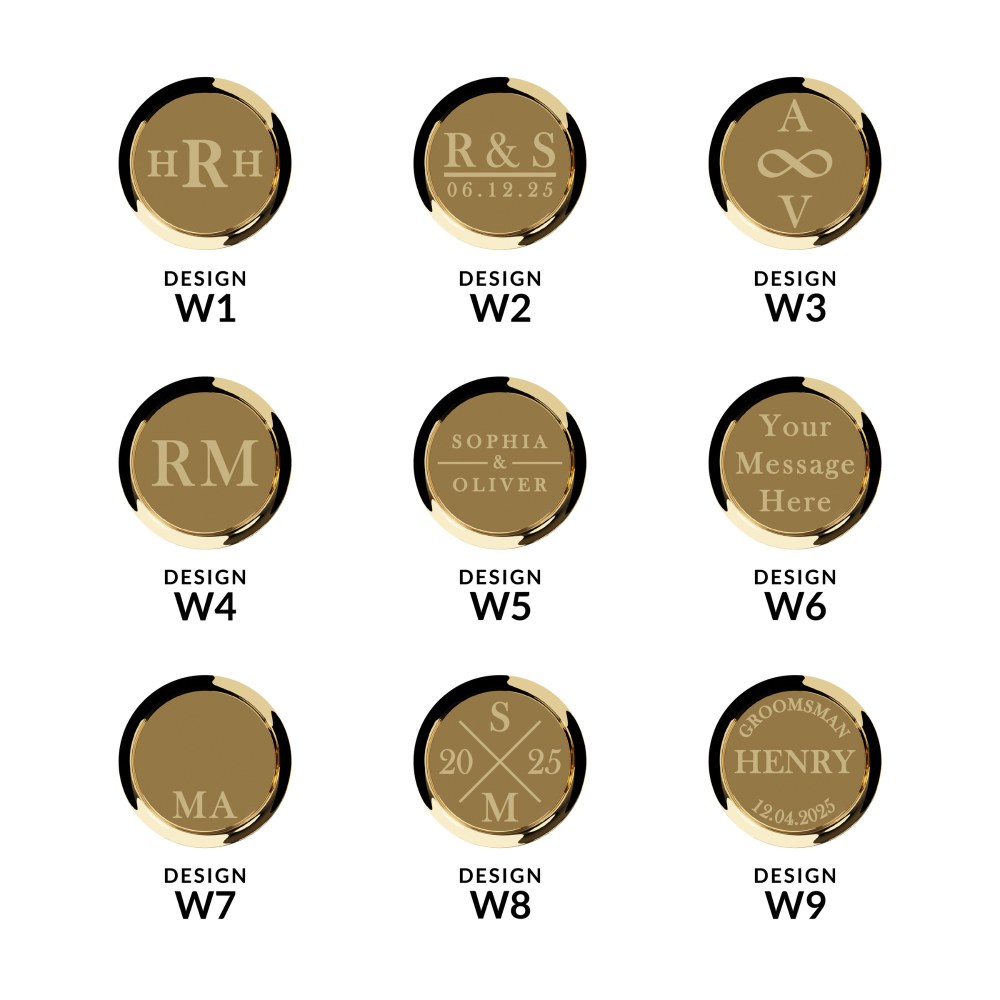 Wedding engraving design options for Brompton gold cufflinks