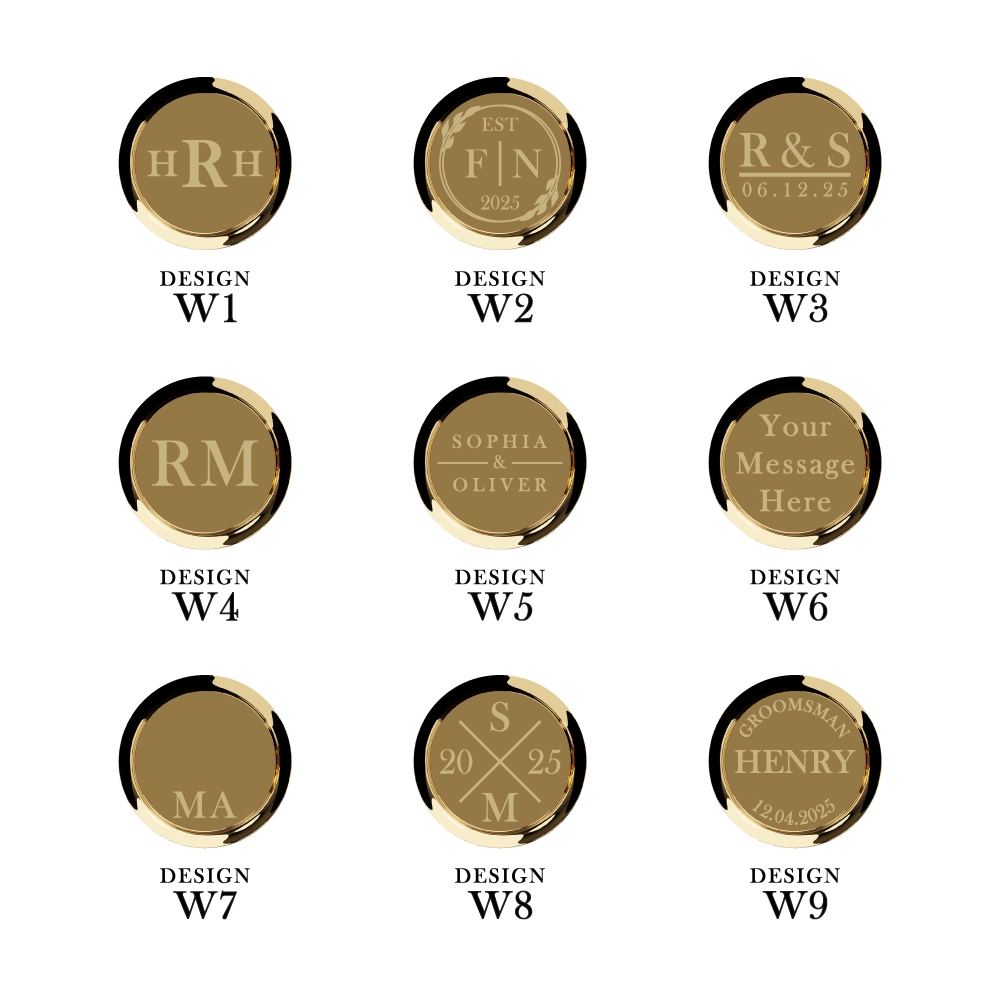 Wedding engraving design options for Brompton gold cufflinks