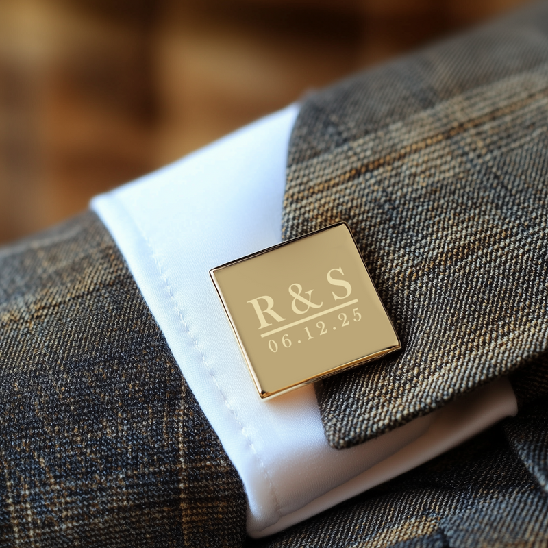 gold cufflinks, worn by groom, wedding suit, Richmond design #giftset #cufflinks