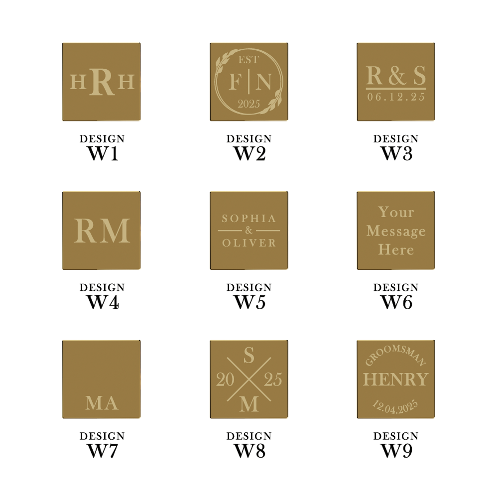 engraving options, wedding cufflinks, square profile, Richmond design