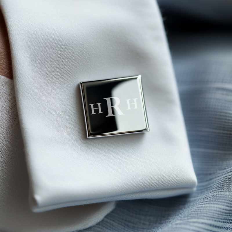  Silver Richmond cufflinks on wedding morning with personalised initials #set #cufflinks