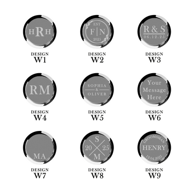 Nine exclusive silver cufflink engraving designs for weddings and special occasions